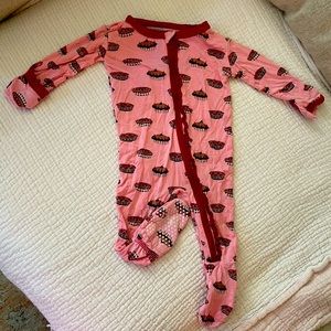 Kickee Pants Classic Ruffle Footie 3-6 months bamboo Cherry Pie pattern